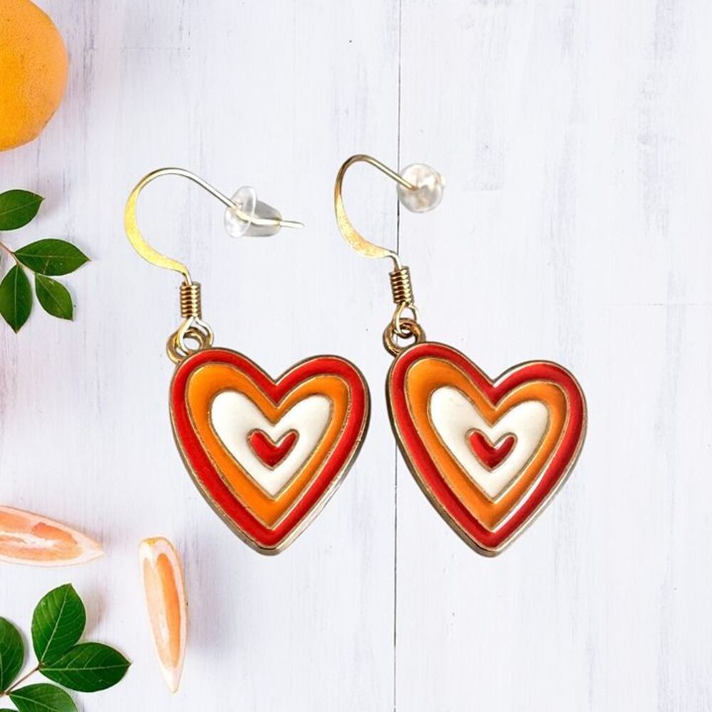 Indio Jewelry Orange Enamel Heart Earrings #2286